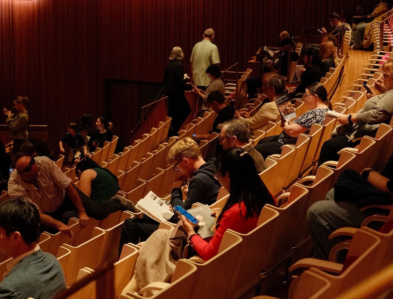 Audience seated inside a historic opera house before a live performance.